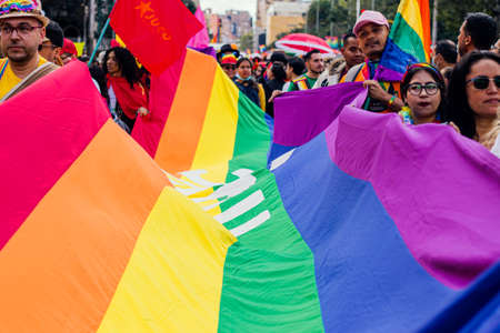 Mass attendance at the BogotÃ¡ LGBT March thousands of people attended to commemorate LGBT pride through the streets of the city, July 3, 2022 BogotÃ¡ Colombiaのeditorial素材
