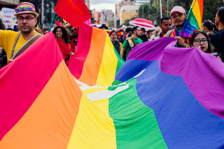 Mass attendance at the BogotÃ¡ LGBT March thousands of people attended to commemorate LGBT pride through the streets of the city, July 3, 2022 BogotÃ¡ Colombiaのeditorial素材