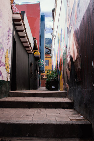 Chorro de Quevedo square, place of recreation in the colonial neighborhood La Candelaria, BogotÃ¡ Colombia June 6, 2022のeditorial素材
