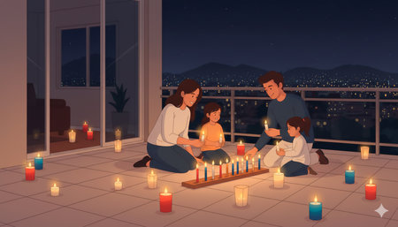Colombian Family Celebrating "Noche de Velitas" (Day of the Little Candles)の素材
