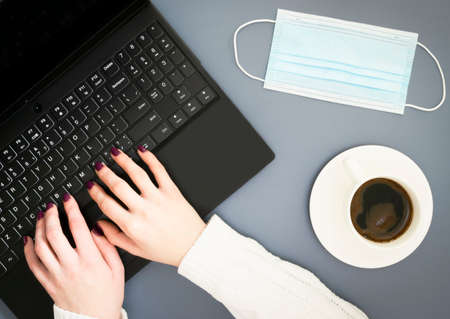 Business trace top view. Remote work in quarantine. Work from home. Concept. Flat lay.の写真素材