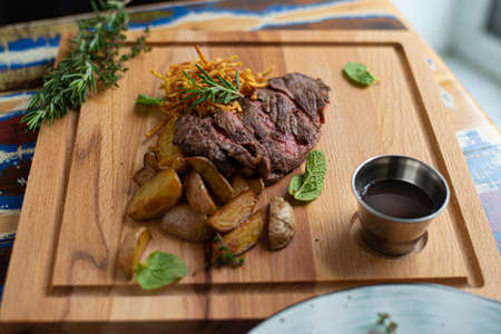 Steak and French friesの写真素材