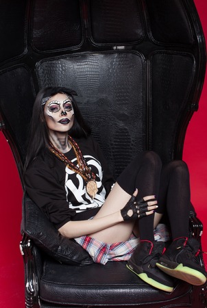 Beautiful sexy brunette model woman.Look zombie. Creative make up. Helloween concept.の写真素材
