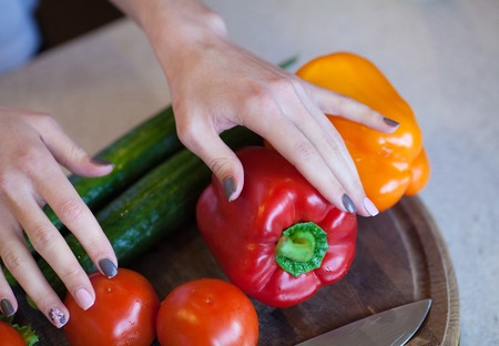 vegetable on cutting board in home kitchen