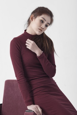 Portrait of beautiful sexy brunette woman. Asian girl.の写真素材