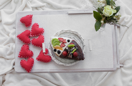 Valentine day small present morning tea cake concept.の写真素材