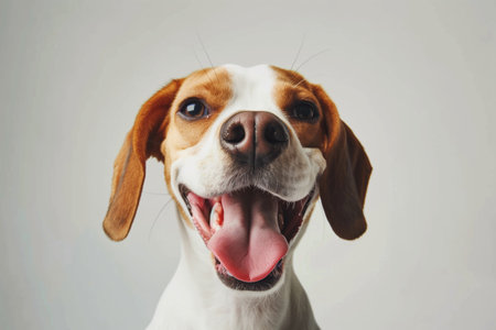 Portrait of a cute dog beagle on a white background.の素材