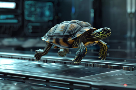 3d rendering of a tortoise in a spaceship. This is a 3d render illustration.の素材