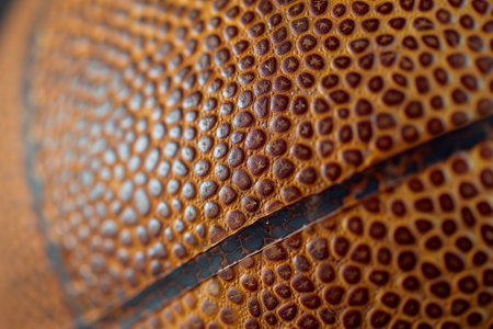 Basketball texture background. Close up of a basketball ball in brown leatherの素材