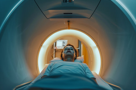 Radiologist working with CT ( tomography) scanner in hospitalの素材