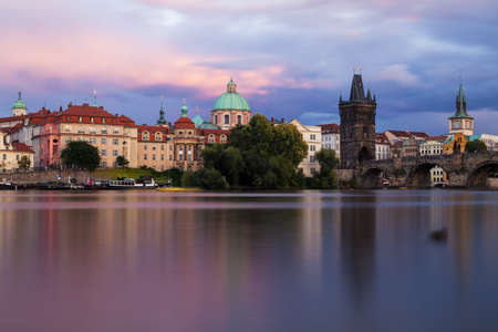 Old Town Bridge Tower at Charles Bridge in Prague at sunsetのeditorial素材
