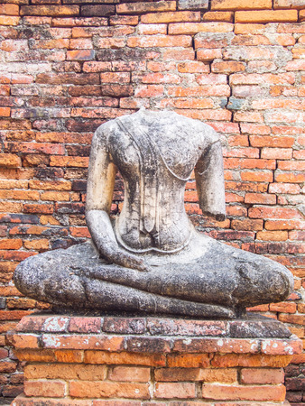 Budda statue at Old Temple Ancient AyuttayaThailandの写真素材
