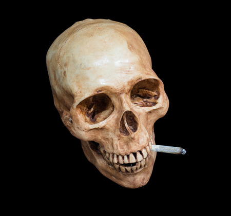 skull smoking marijuana cigarette with abstract, Clipping pathの写真素材