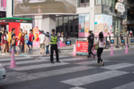 Busy big city street people on zebra crossingの写真素材