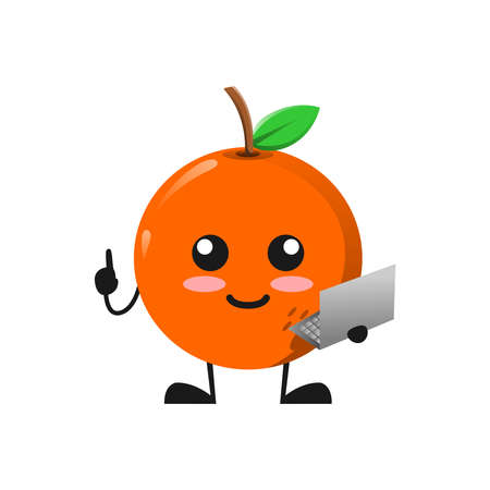 vector illustration of cute orange fruit mascot or character holding money sack. cute orange fruit Concept White Isolated. Flat Cartoon Style Suitable for Landing Page, Banner, Flyer, Sticker.のイラスト素材