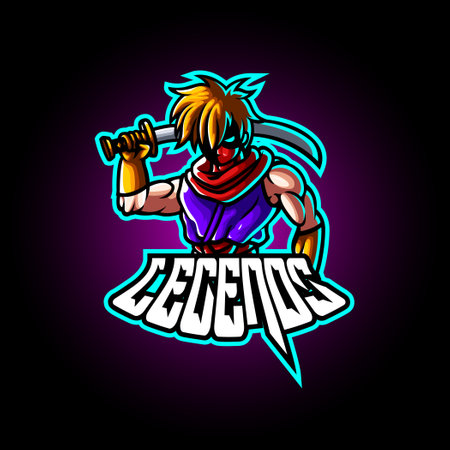 Mascot esport fighter character  gaming black green costume with fire.のイラスト素材