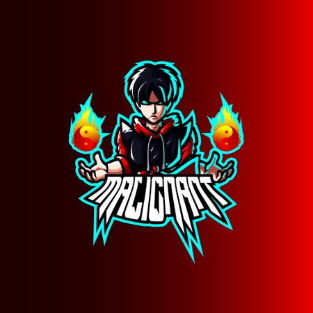 Mascot esport fighter character  gaming black green costume with fire.のイラスト素材