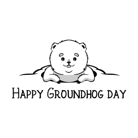 Happy Groundhog Day Vector Design with Cute Marmot Characterの写真素材