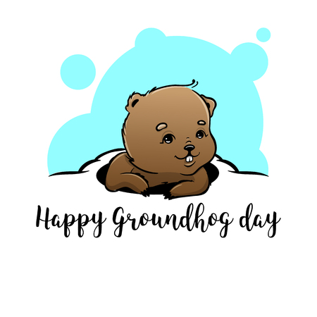 Happy Groundhog Day Vector Design with Cute Marmot Characterの写真素材