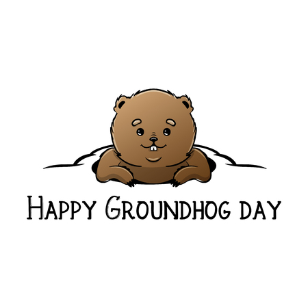 Happy Groundhog Day Vector Design with Cute Marmot Characterの写真素材