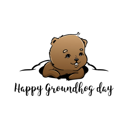 Happy Groundhog Day Vector Design with Cute Marmot Characterの写真素材
