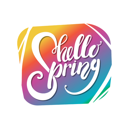 Hello Spring Lettering on background. Vector typographyのイラスト素材