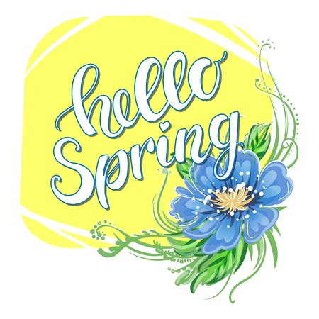 Hello Spring Lettering on background with spring flowersのイラスト素材