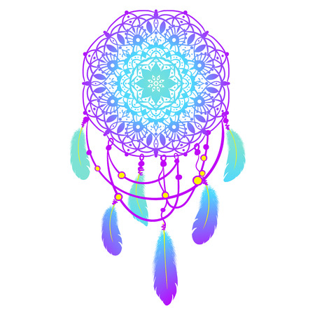 Ethnic Dreamcatcher with feathers and mandala. Vector illustration.のイラスト素材