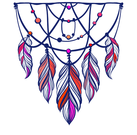 Ethnic Dreamcatcher with feathers and mandala. Vector illustration.のイラスト素材
