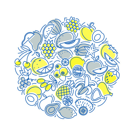 Outline icon set fruits and berries with elements for mobile concepts and web apps. Line and flat style icon. Vector sign.のイラスト素材
