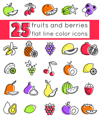 Outline icon set fruits and berries with elements for mobile concepts and web apps. Line and flat style icon. Vector sign.のイラスト素材