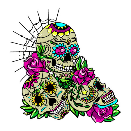 Vector illustration. Composition of sugar skulls. Design for the day of death or Halloween.のイラスト素材