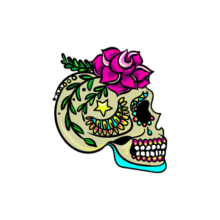 Vector illustration. Composition of sugar skulls. Design for the day of death or Halloween.のイラスト素材
