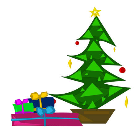 Vector Christmas tree with gifts of different colorsのイラスト素材