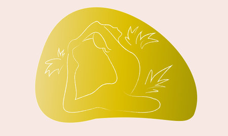 Beautiful woman silhouette in yoga pose on yellow background. vector illustration.のイラスト素材