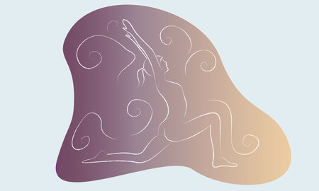 Illustration of a silhouette of a woman doing yoga on a colored backgroundのイラスト素材