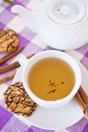 Cup of tea with biscuitsの写真素材