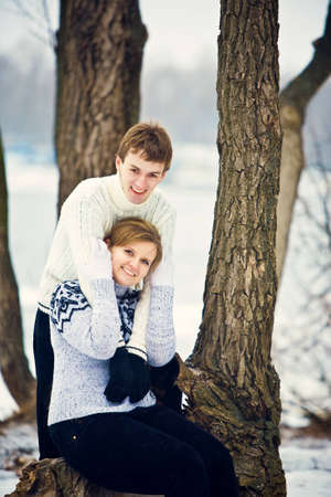 Young couple in the forestの写真素材