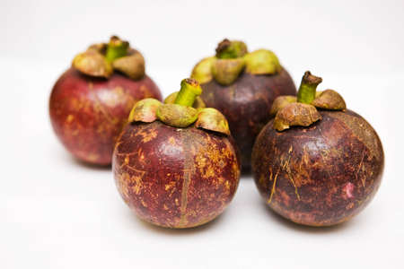 Four Mangosteens on white background