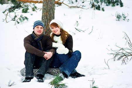 Couple in love in forestの写真素材