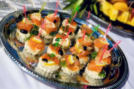 Elegant appetizers on a trayの写真素材