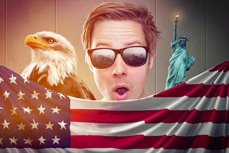 man with USA flagの写真素材