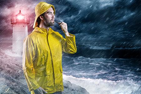 Nordic Man in the rainの写真素材