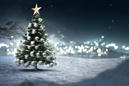 Christmas tree in the snowの写真素材
