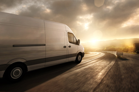 Delivery van during sunsetの写真素材