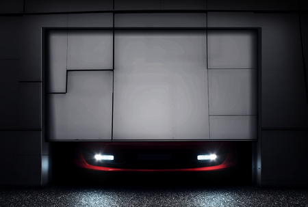 Sports Car behind Garage Doorの写真素材