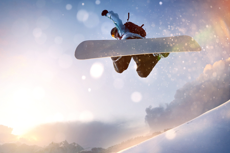 Snowboarder in Flightの写真素材