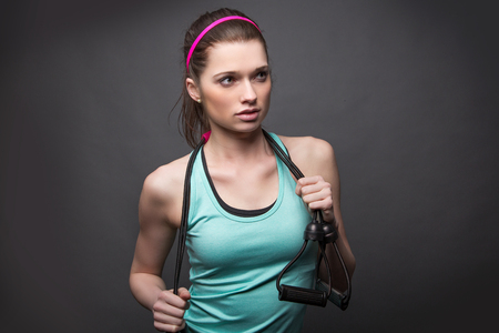 Sporty Woman with Stretch Bandの写真素材