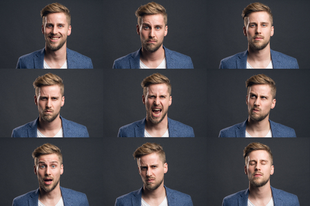 Man with different emotionsの写真素材