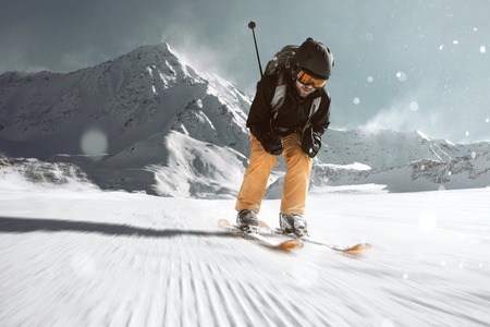 Skier going downhillの写真素材